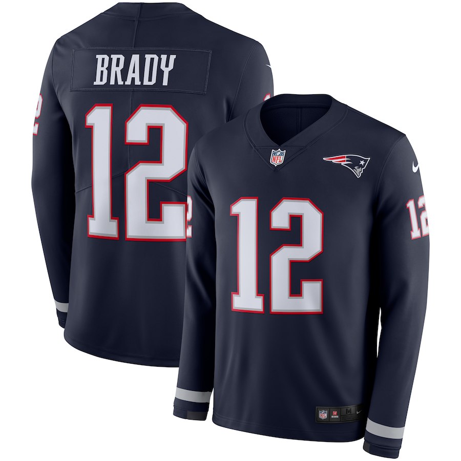 Men New England Patriots #12 Brady blue Limited NFL Nike Therma Long Sleeve Jersey->chicago bears->NFL Jersey